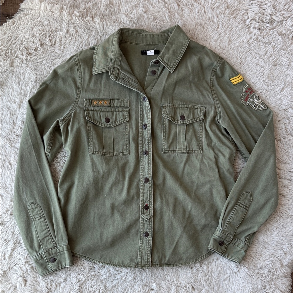 BDG Olive Green Patch Detail Military Jacket Sleeve